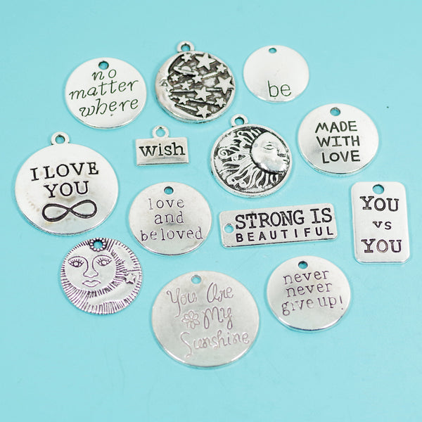 30 Pcs Wholesale Bulk Words Charm Silver-tone