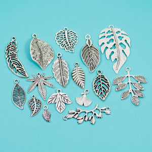 16 Pcs Leaf Charm Antique Silver-tone Pendant