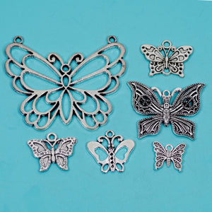 12 Pcs Butterfly Charm Antique Silver-tone Pendant