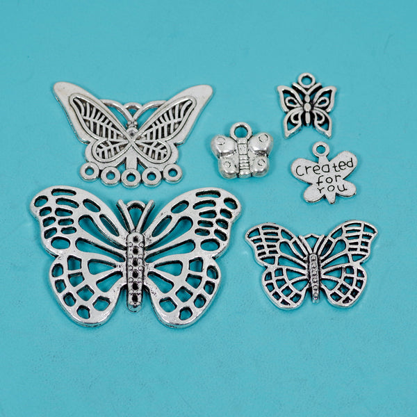 12 Pcs Butterfly Charm Antique Silver-tone Pendant