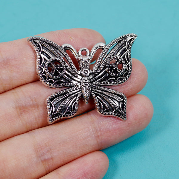 12 Pcs Butterfly Charm Antique Silver-tone Pendant