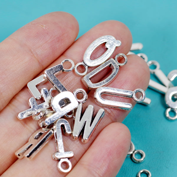 26 Pcs Alphabet Letter Charm Antique Silver-tone Pendant