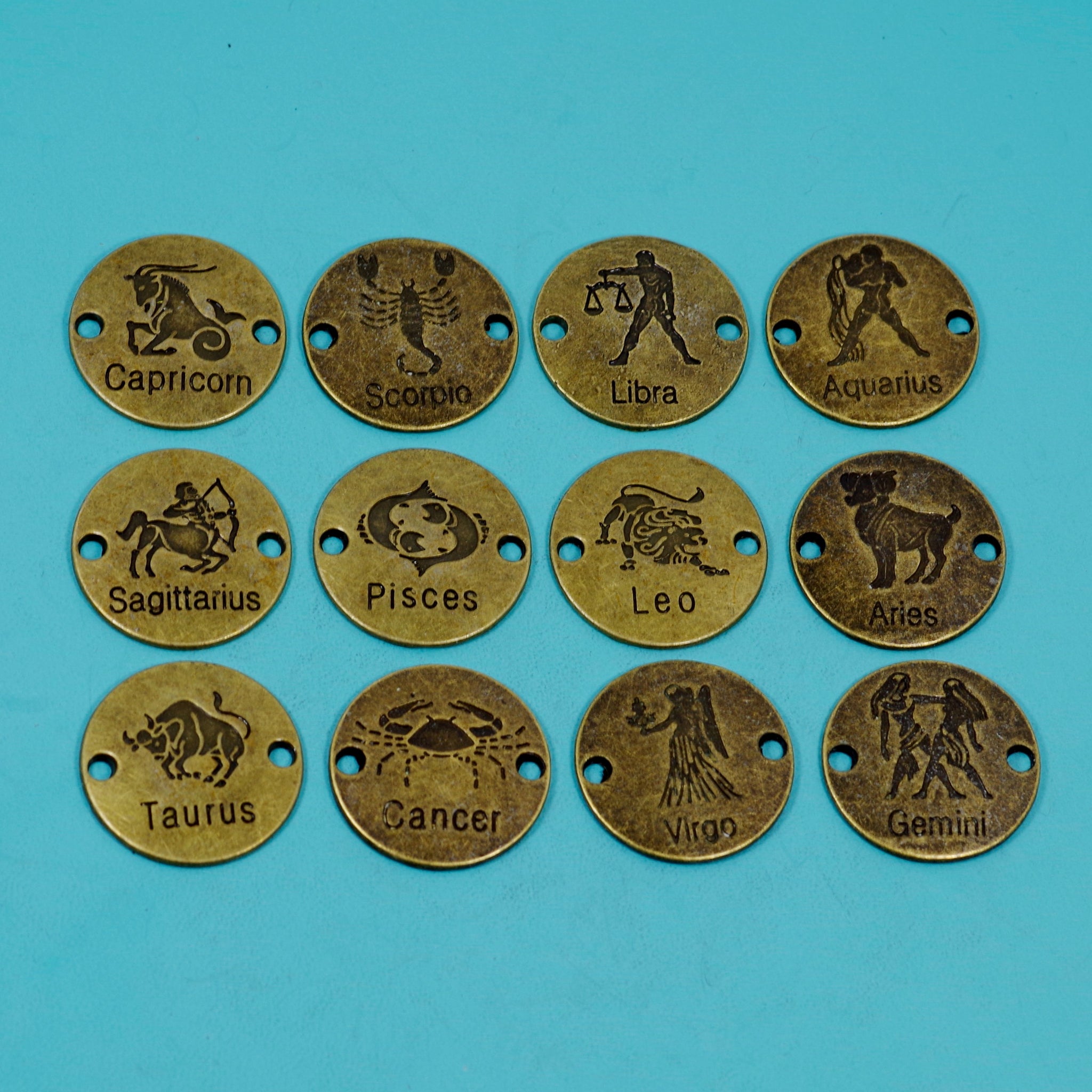 12 Pcs Constellation Charm Antique Bronze Pendant