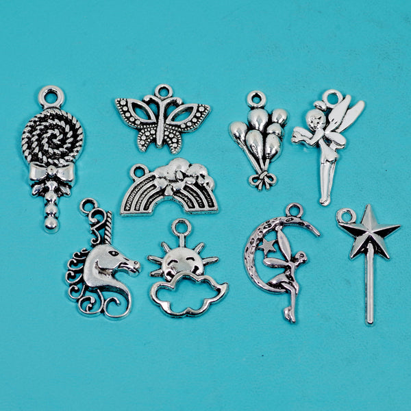 9 Pcs Bulk Wholesale Dream Theme Charm Silver Tone