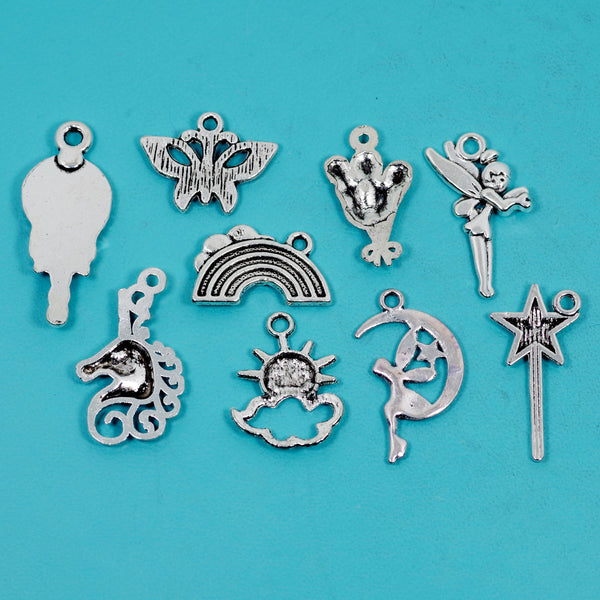 9 Pcs Bulk Wholesale Dream Theme Charm Silver Tone