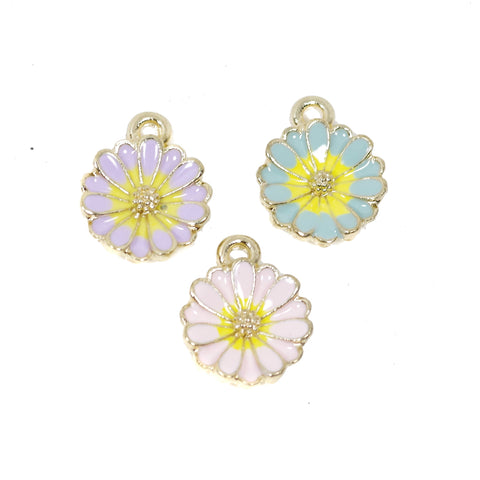 6 Pcs Flower Charms Antique Enamel Pendant 16mm x 13mm