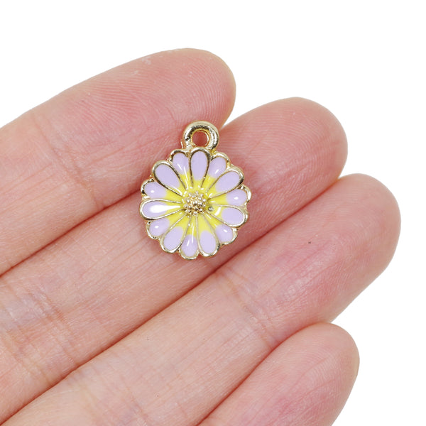 6 Pcs Flower Charms Antique Enamel Pendant 16mm x 13mm