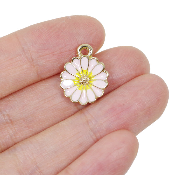 6 Pcs Flower Charms Antique Enamel Pendant 16mm x 13mm