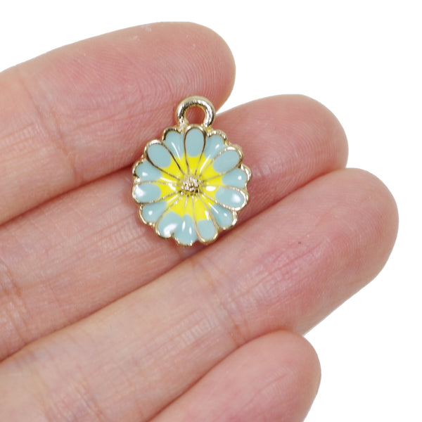 6 Pcs Flower Charms Antique Enamel Pendant 16mm x 13mm