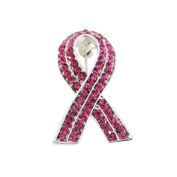 Pink Zircon Cancer Awareness Ribbon Pin Brooch With Gift Box 33mm x 21mm