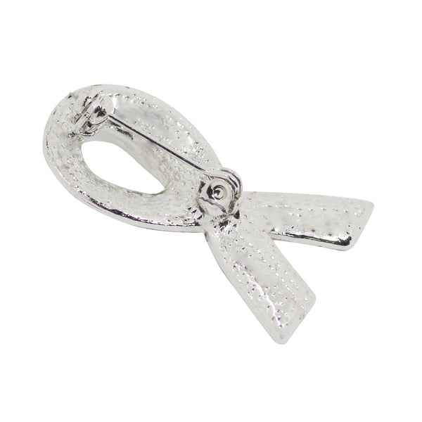 Pink Zircon Cancer Awareness Ribbon Pin Brooch With Gift Box 33mm x 21mm