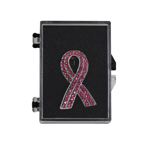 Pink Zircon Cancer Awareness Ribbon Pin Brooch With Gift Box 33mm x 21mm