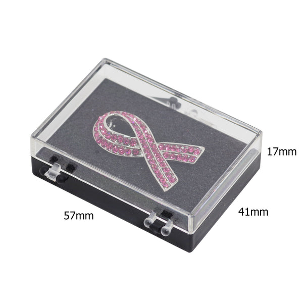 Pink Zircon Cancer Awareness Ribbon Pin Brooch With Gift Box 33mm x 21mm