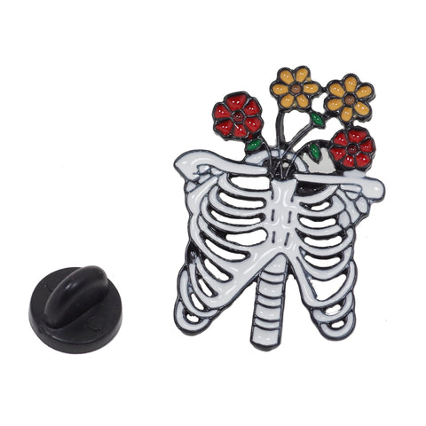 Bone With Flower Halloween Enamel Pin With Gift Box