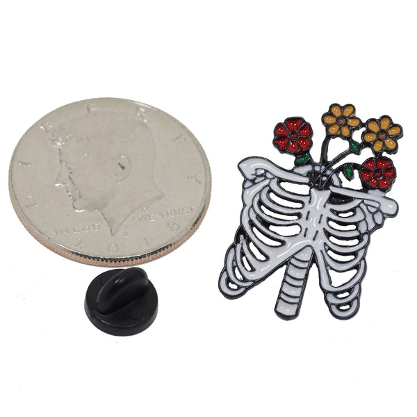 Bone With Flower Halloween Enamel Pin With Gift Box