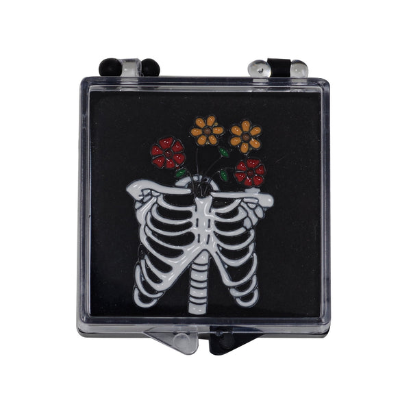 Bone With Flower Halloween Enamel Pin With Gift Box