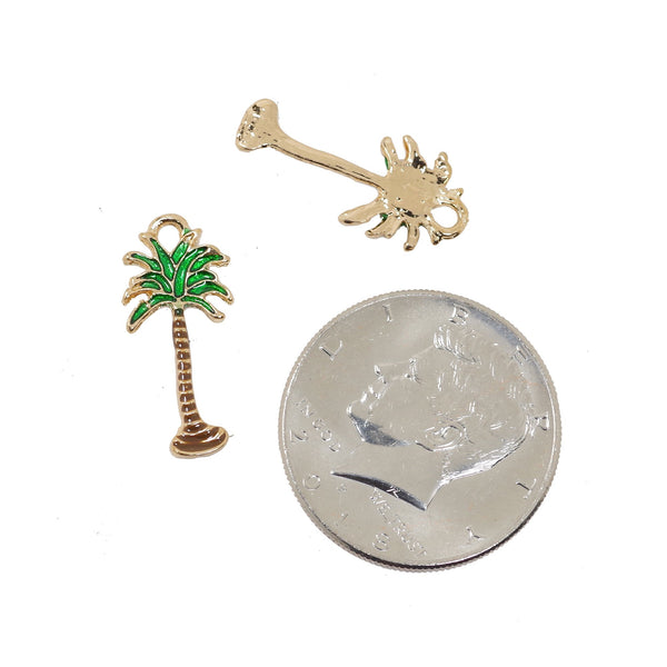 5 Pcs Coconut Tree Charms Antique Enamel Pendant 27mm x 13mm