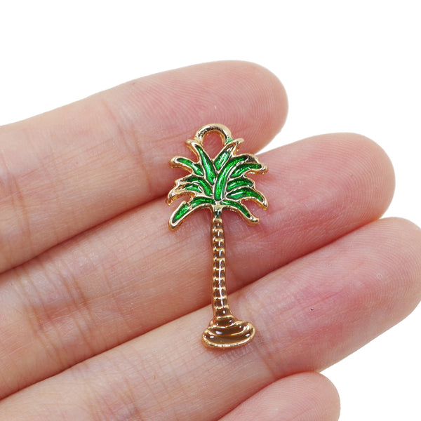 5 Pcs Coconut Tree Charms Antique Enamel Pendant 27mm x 13mm