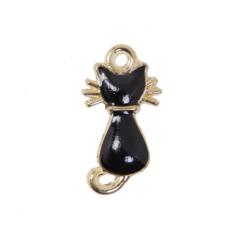 10 Pcs Black Cat Charms Antique Enamel Pendant 22mm x 11mm