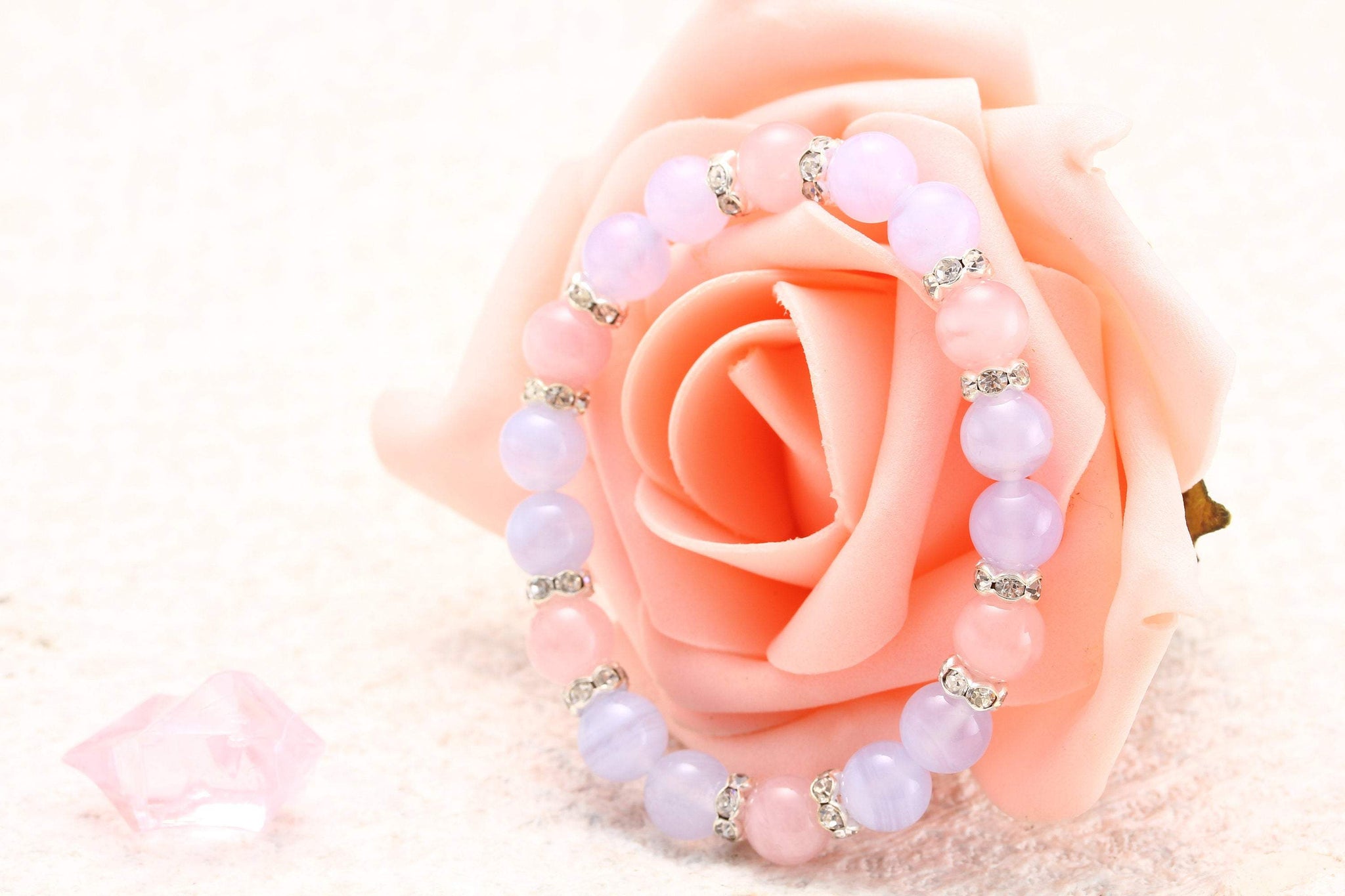 Rose and Blue Crystal 8mm Bracelet Natural Crystal Bracelet  5A Grade