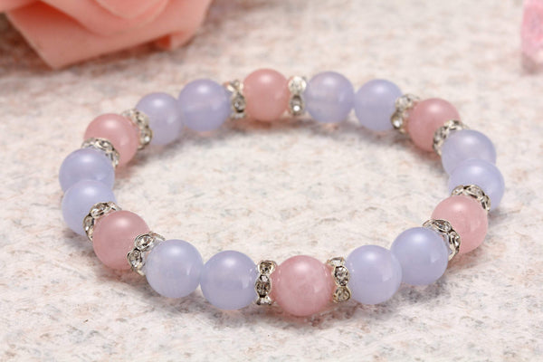 Rose and Blue Crystal 8mm Bracelet Natural Crystal Bracelet  5A Grade