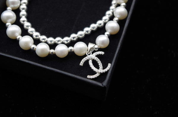 Pearl and sliver bracelet- 8mm freshwater pearl& 925 silver 4mm  sterling silver bead bracelet