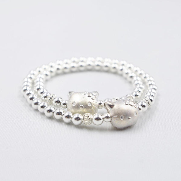 Sterling Sliver Beans Bracelet  4mm 925 Sliver Bean with Hello Kitty Bracelet Jewelry Customized Size