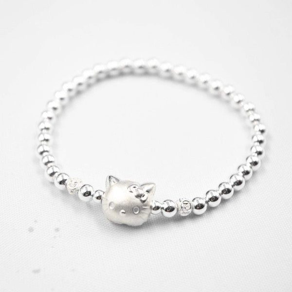Sterling Sliver Beans Bracelet  4mm 925 Sliver Bean with Hello Kitty Bracelet Jewelry Customized Size
