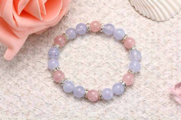 Rose and Blue Crystal 8mm Bracelet Natural Crystal Bracelet  5A Grade