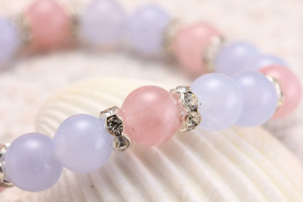 Rose and Blue Crystal 8mm Bracelet Natural Crystal Bracelet  5A Grade