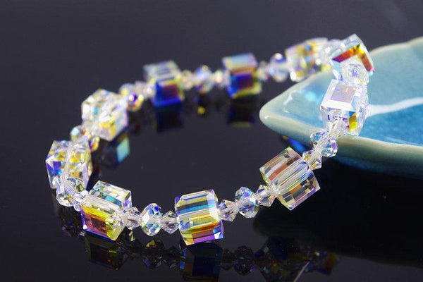 Cube Swarovski Crystal Bracelet Wedding Jewelry Clear AB Gifts for Her