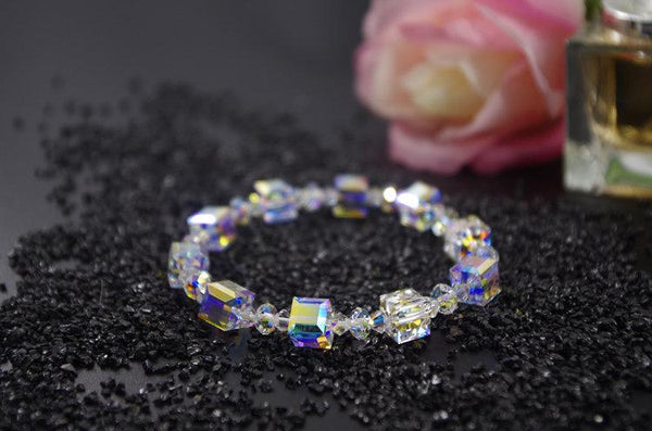 Cube Swarovski Crystal Bracelet Wedding Jewelry Clear AB Gifts for Her