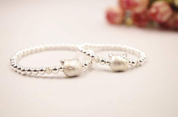 Sterling Sliver Beans Bracelet  4mm 925 Sliver Bean with Hello Kitty Bracelet Jewelry Customized Size