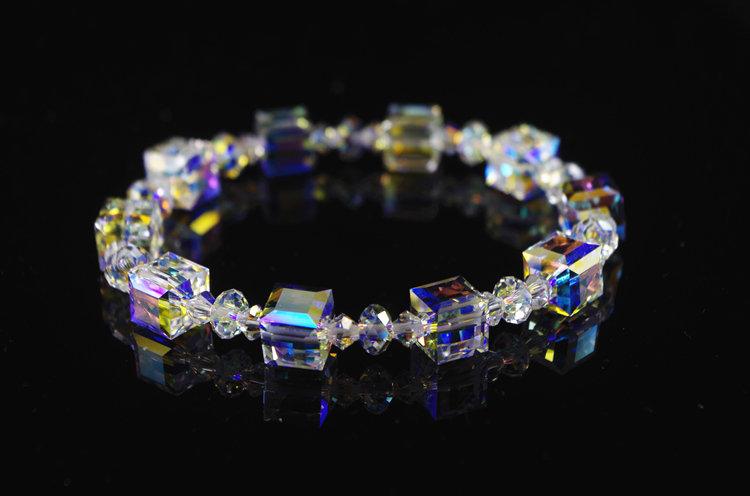 Cube Swarovski Crystal Bracelet Wedding Jewelry Clear AB Gifts for Her