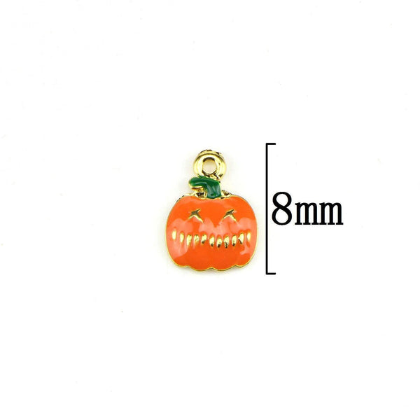 10 Pcs Pumpkin Enamel Charm Gold Plated Halloween Charm