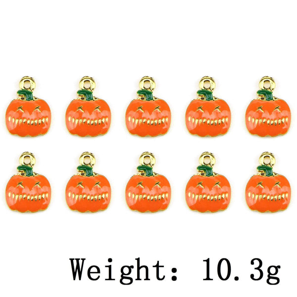 10 Pcs Pumpkin Enamel Charm Gold Plated Halloween Charm