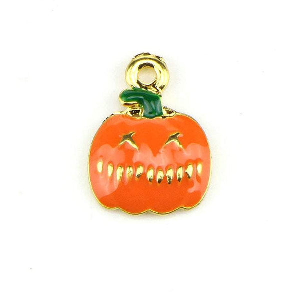 10 Pcs Pumpkin Enamel Charm Gold Plated Halloween Charm