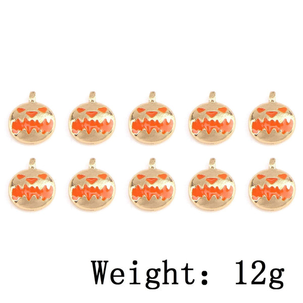 10 Pcs Pumpkin Enamel Charm Gold Plated Halloween Charm