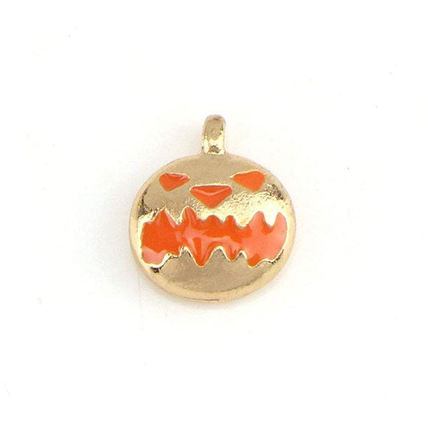 10 Pcs Pumpkin Enamel Charm Gold Plated Halloween Charm