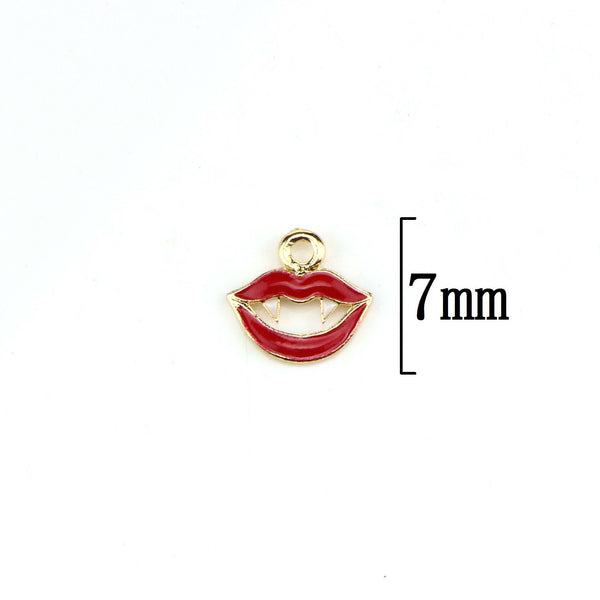 10 Piece Vampire Charms Halloween Red Lip Enamel Pendant