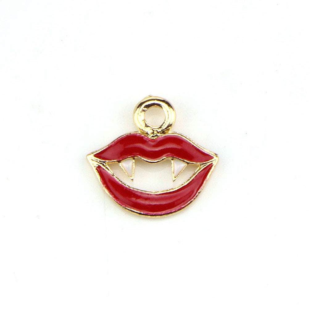 10 Piece Vampire Charms Halloween Red Lip Enamel Pendant