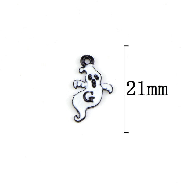 10 Piece Ghost Charms Antique  Halloween Ghost Enamel Pendant Zinc Alloy Black