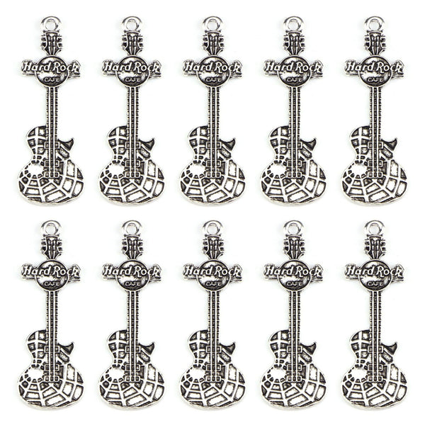 4 Piece Guitar with Web Pattern Charms Antique  Halloween Pendant Tibetan silver