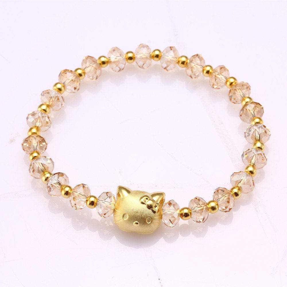 Hello Kitty Bracelet Swarovski Crystal Jewelry Bracelet Birthday Gift Golden