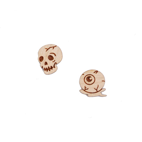 8 Pcs Wooden Skull Charm - Earring Supplies