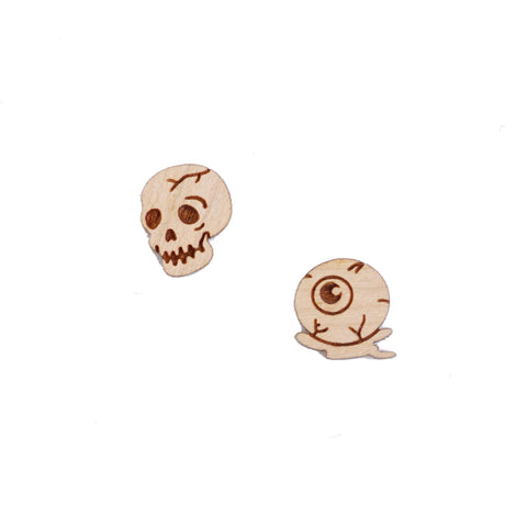 8 Pcs Wooden Skull Charm - Earring Supplies