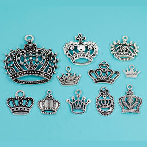 25 Pcs Bulk Wholesale Crown Charms Silver Tone