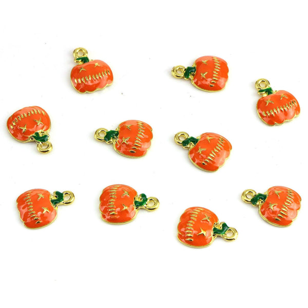 10 Pcs Pumpkin Enamel Charm Gold Plated Halloween Charm