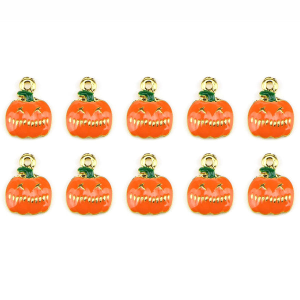 10 Pcs Pumpkin Enamel Charm Gold Plated Halloween Charm