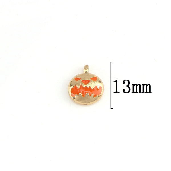 10 Pcs Pumpkin Enamel Charm Gold Plated Halloween Charm